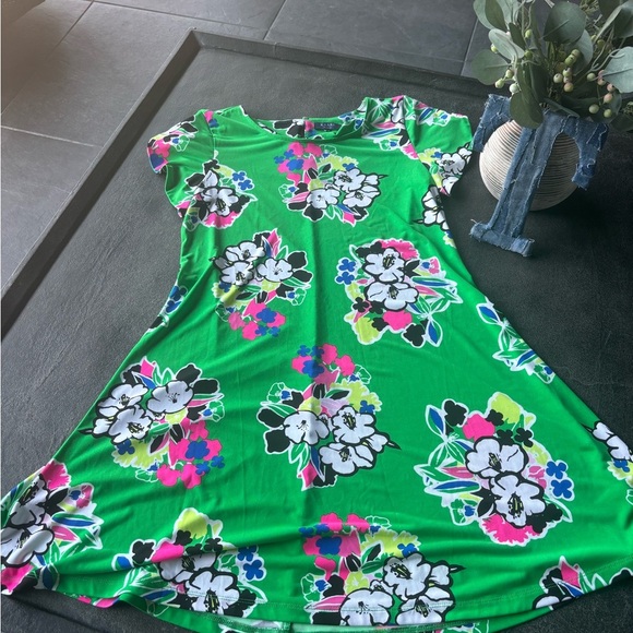 Kaari Blue Dresses & Skirts - Kaari Blue Green Floral A-Line Dress | Size L | Bold & Bright Print